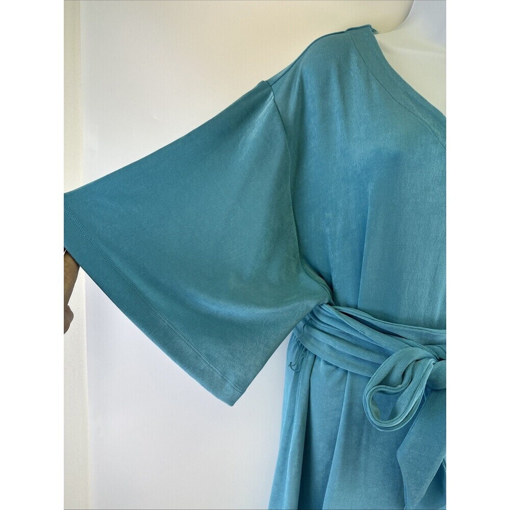 Chicos Travelers Kimono Sleeved VNeck Dress Acetate Spandex Turquoise Blue Large - Picture 4 of 12